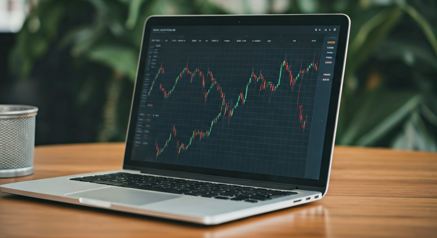 Laptop screen showing stock market watchlist and sector heat map with notes on valuation and earnings calendar for structured equity analysis